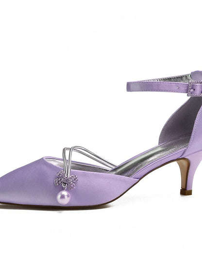 Heels Dark with Kitten and Women's Satin Blue Pearl FashionChic