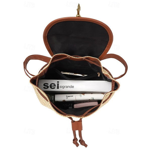 Women Backpack Straw for – Boho Rattan Travel with Woven Bag FashionChic
