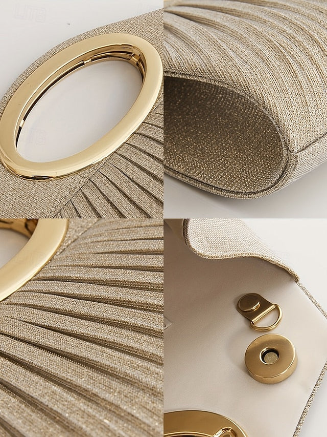 Gold Glitter Women's Clutch Bag with Handle Evening FashionChic