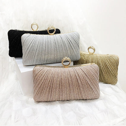 Evening Bag Ring with Elegant Rhinestone Glitter Clutch Gold FashionChic