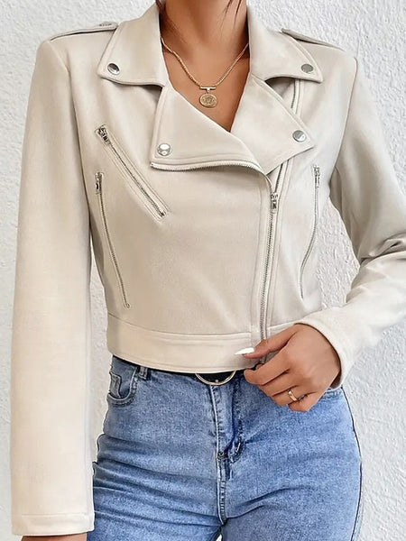 Zipper Faux Leather Pocket Jacket Women's Comfortable FashionChic