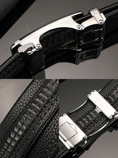 Metal Black with Leather Elegant Adjustable Belt Men's FashionChic
