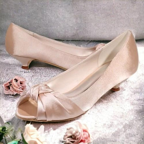 Kitten Satin Elegant Peep-Toe Heels Women's Pink - Blush FashionChic