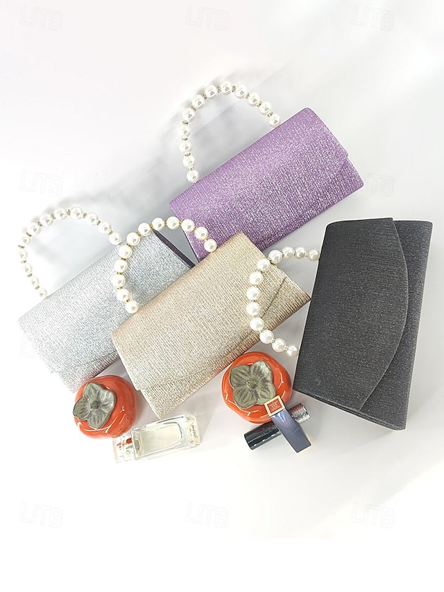 Women's Glitter Bag Clutch Handle with Pearl Purple – FashionChic