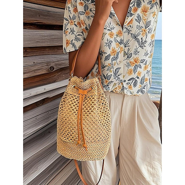 Bag - with Tote Women’s Summer Woven Drawstring Stylish Bucket FashionChic