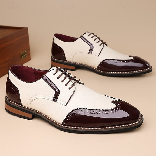 Shoes Wingtip Faux Burgundy Leather and White Men's Oxford FashionChic