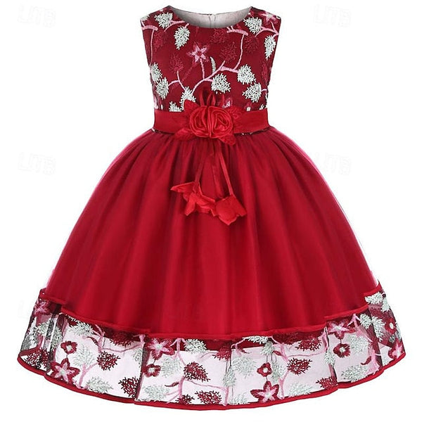 Dress Girls' Girl Flower Party Sleeveless 3D FashionChic
