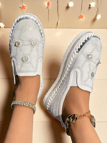 with Slip-On Rhinestone Red Women's Platform Sneakers Studs FashionChic