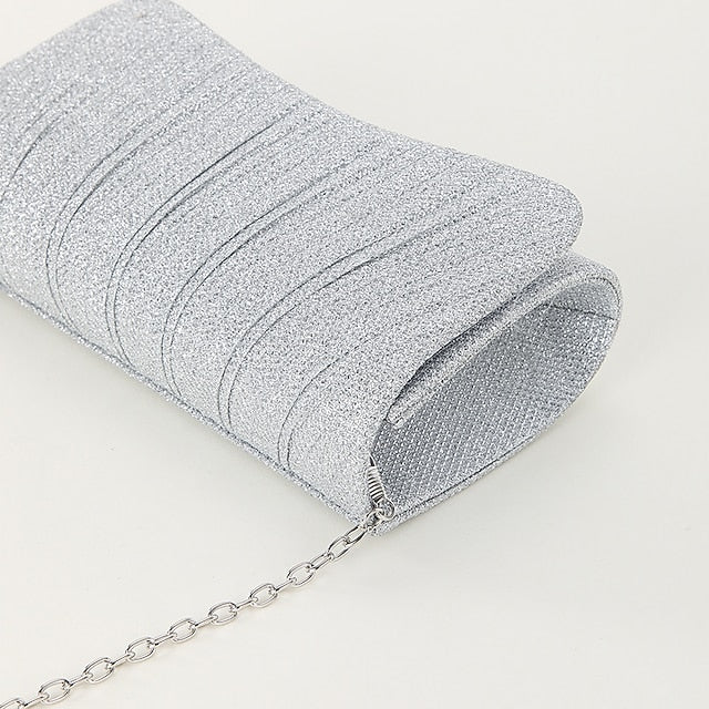 Women's – Evening Purse Clutch Elegant Glitter Silver FashionChic