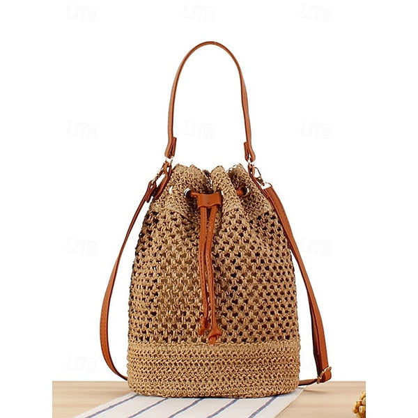Bag - with Tote Women’s Summer Woven Drawstring Stylish Bucket FashionChic