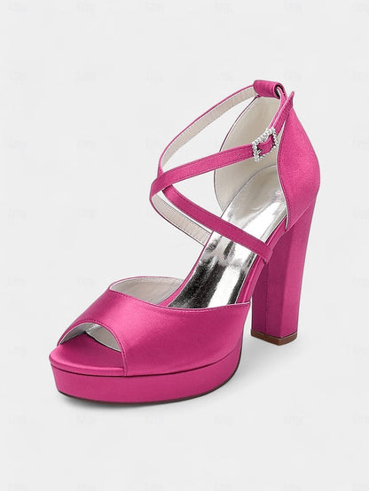 High Peep and Women's Sandals Heel Platform Toe Satin with FashionChic
