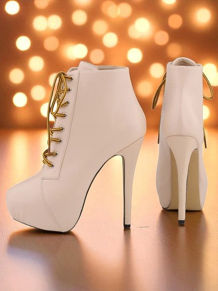 Beige Platform Ankle Lace-Up - Faux Women's Boots Leather FashionChic