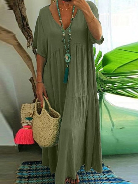 Women's ArmyGreen Orange khaki Summer Maxi Dress Cotton
