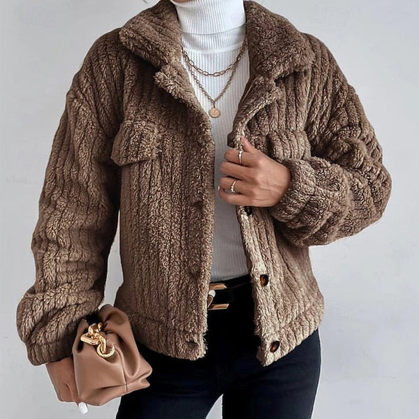 Casual Plain Coat Warm Teddy Women's Buttons Comfortable FashionChic