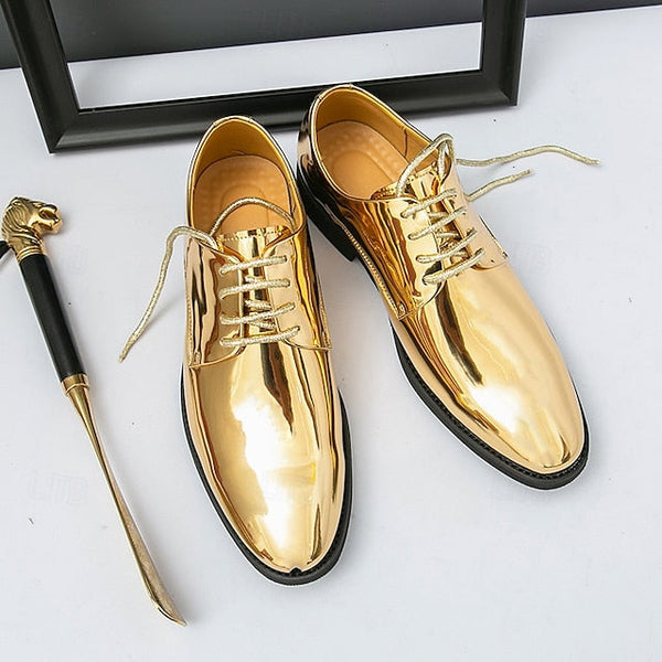 for Shiny Shoes Leather Men Sleek Gold – Patent Lace-Up FashionChic