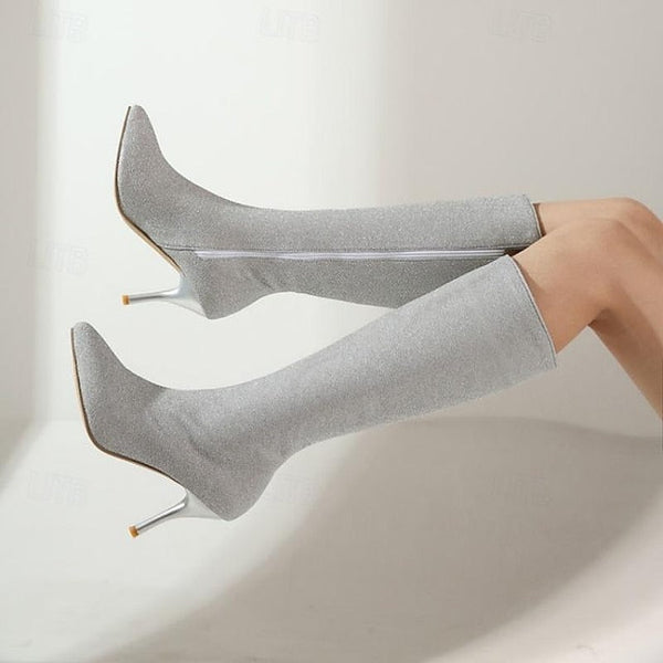 Knee-High Elegant Sparkly Stiletto Women's – Boots FashionChic