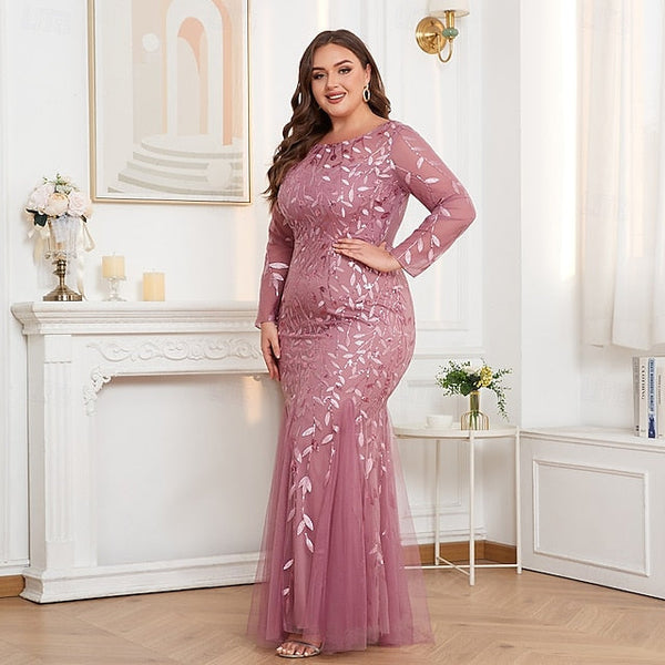 Mermaid Trumpet Floor Length Evening Gown Sparkle Plus Size FashionChic