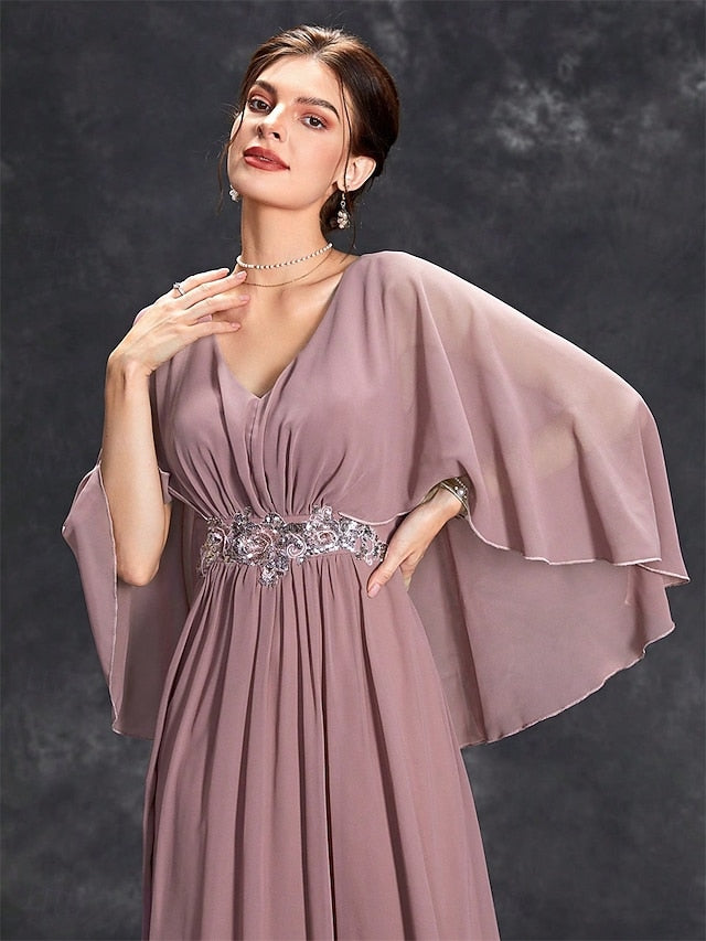 Mother V of Floor the Neck Bride Party Dress Elegant FashionChic