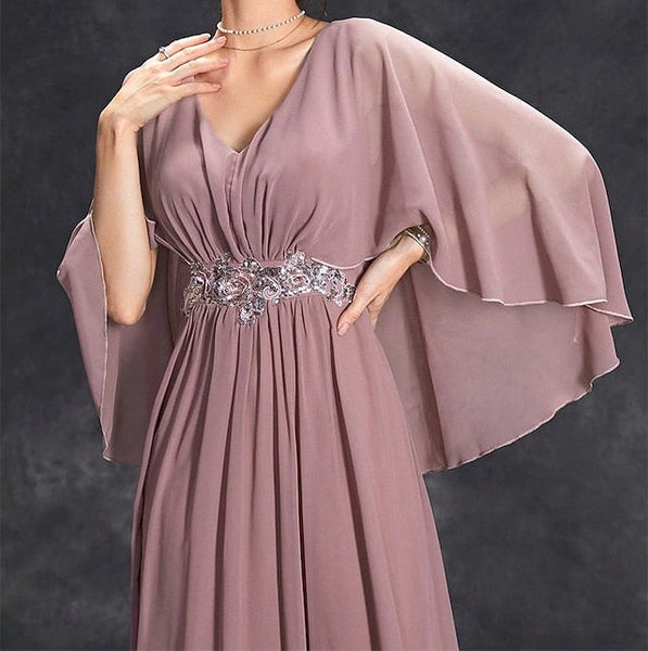 of Mother Dress the Floor Neck Bride Elegant V Party FashionChic