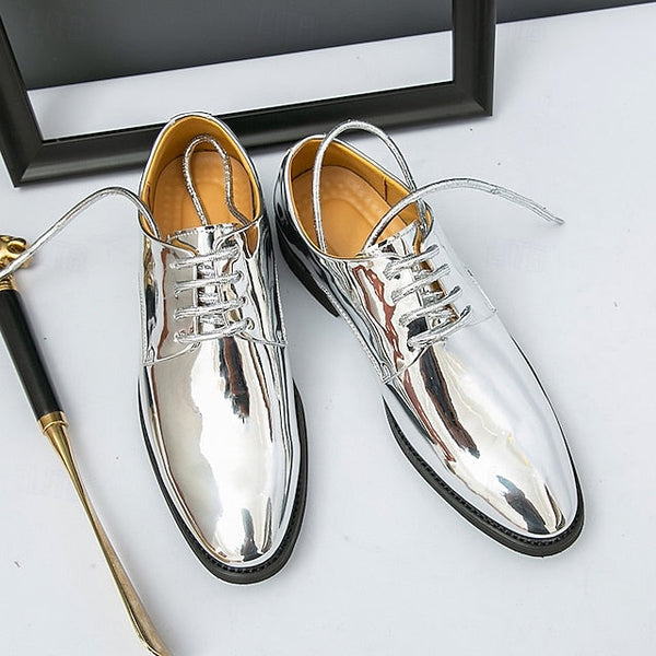 for Shiny Shoes Leather Men Sleek Gold – Patent Lace-Up FashionChic