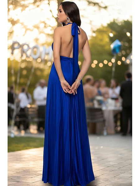 A-Line Floor Length Prom Dresses Party Open Back Sleeveless FashionChic