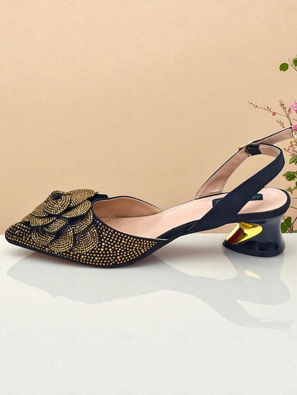 Rhinestone Women's Slingback Pumps with Matching Gold FashionChic