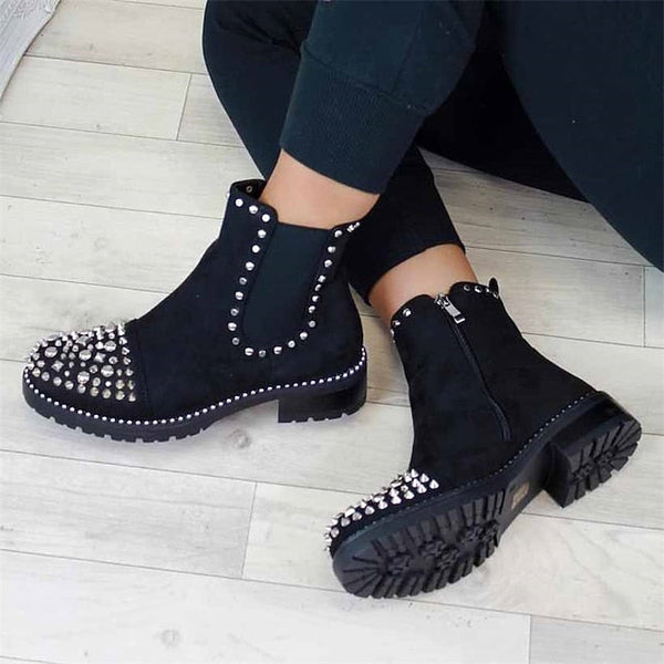 Chelsea Sole Ankle – Black Studded Chunky Boots Women for FashionChic