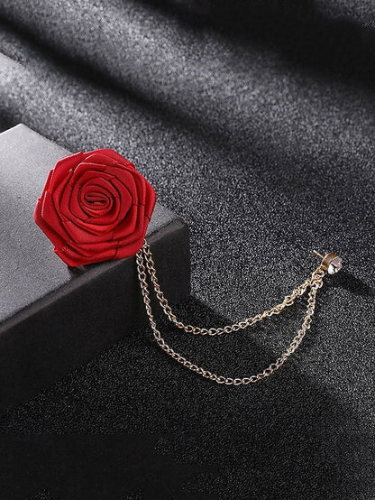 Elegant with – Rose Lapel Red Chain Gold Pin Men's FashionChic