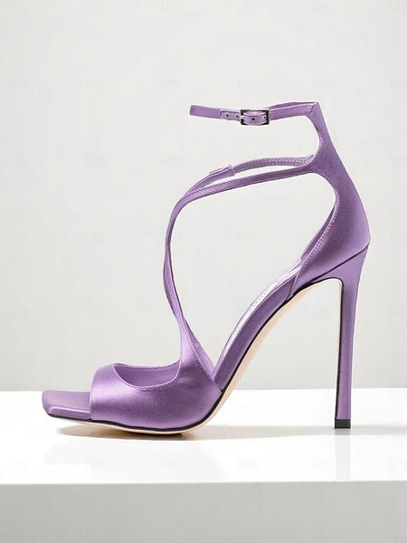 Stiletto Crisscross Heels Elegant - Women's Satin Lavender FashionChic