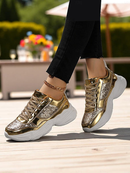 with Sneakers Platform Metallic Chunky Glitter Women's FashionChic
