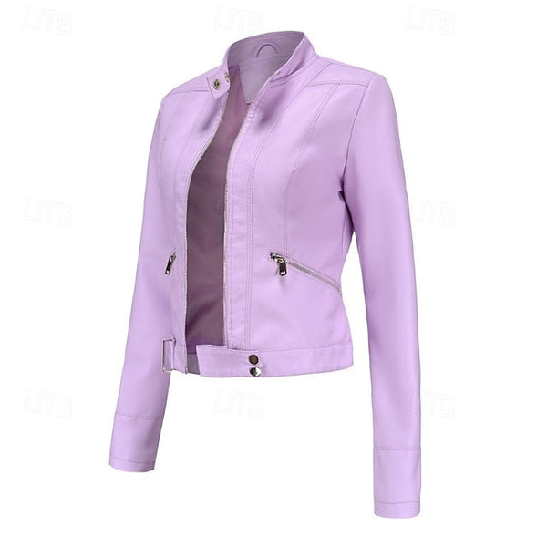 Women's Leather Faux Jacket Pocket Zipper Comfortable FashionChic