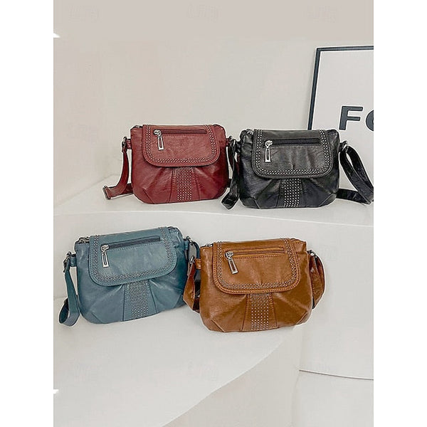 with Faux Bag Women's Leather Brown Crossbody Studded FashionChic