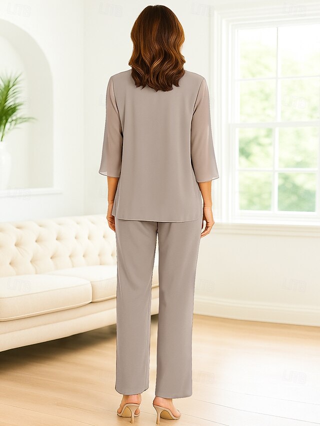 Mother Dress Bride Piece 3 the of Pantsuit Elegant Simple FashionChic