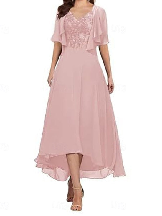 A-Line Mother of Neck Bride Simple the Dress V Elegant FashionChic
