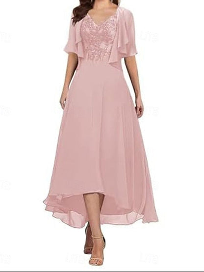 A-Line Mother of Neck Bride Simple the Dress V Elegant FashionChic