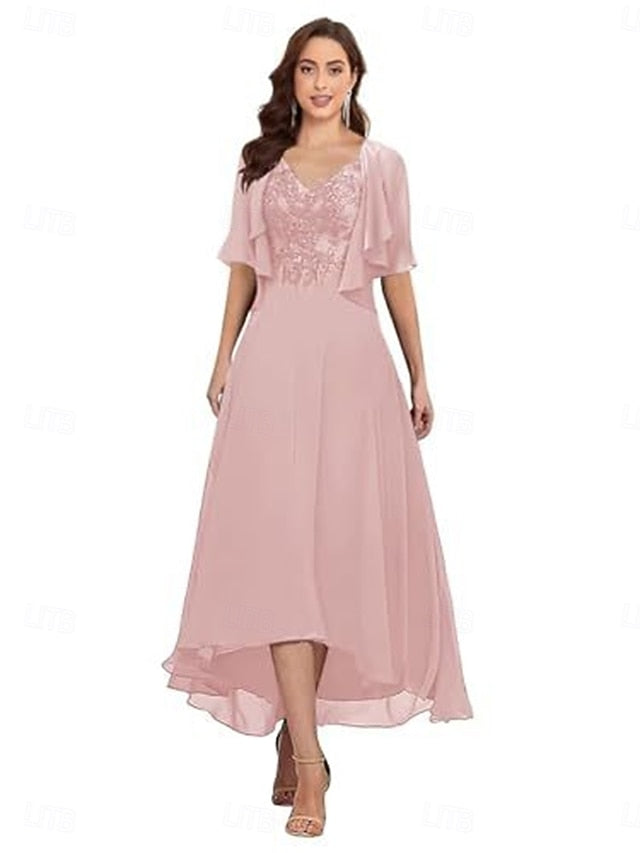 Elegant of Neck Simple V Dress the A-Line Bride Mother FashionChic
