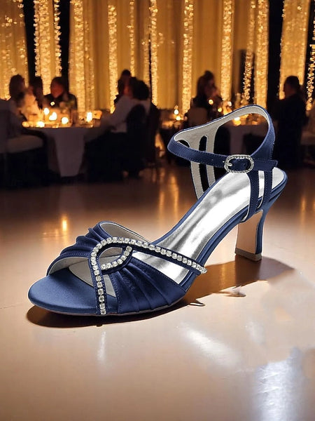 Women's Rhinestone Sandals Heeled Satin Navy – Blue FashionChic