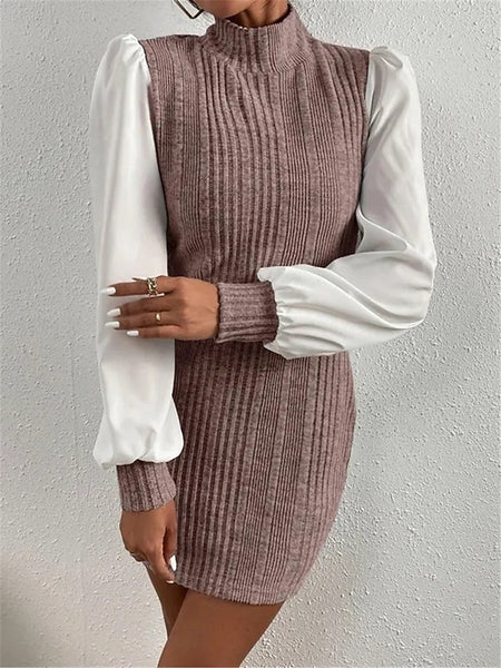 Women's Casual Dress Mini Dress Patchwork Casual Stand
