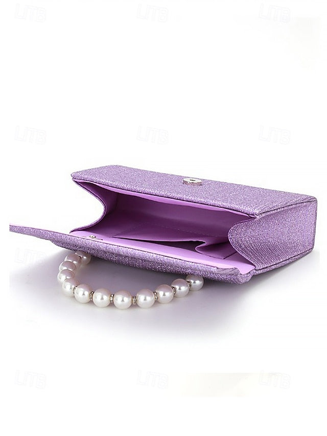 Women's Glitter Bag Clutch Handle with Pearl Purple – FashionChic