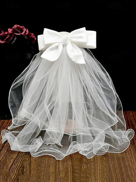 and Soft - Bridal Satin Tulle Ivory Ribbon with Veil Elegant FashionChic