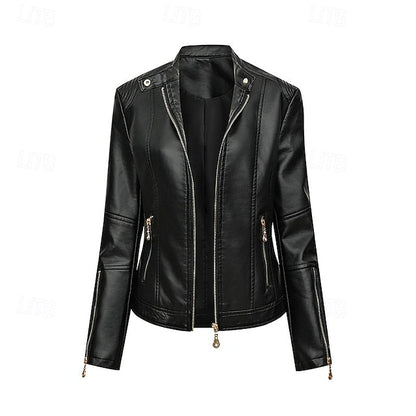 Pocket Jacket Zipper Comfortable Faux Leather Women's FashionChic