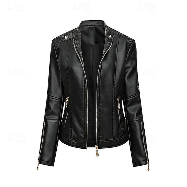 Pocket Jacket Zipper Comfortable Faux Leather Women's FashionChic