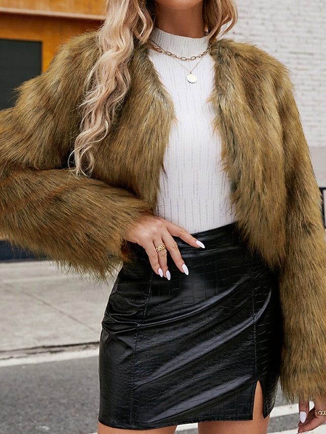 Women's Comfortable Coat Faux Winter Fur Furs Warm FashionChic