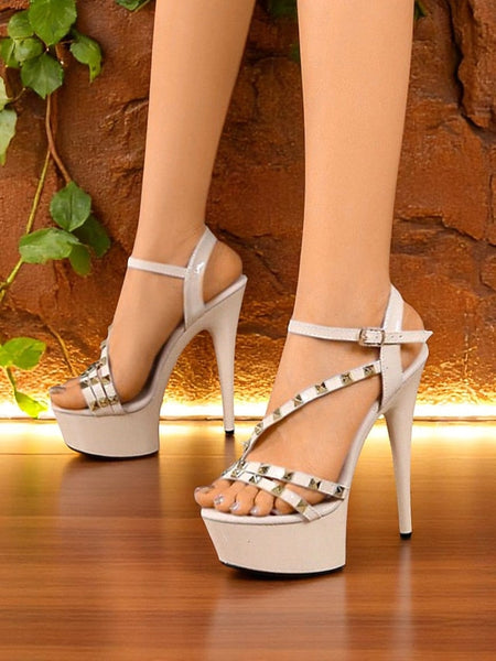 Platform with Studded Women's Straps Heels Stiletto FashionChic