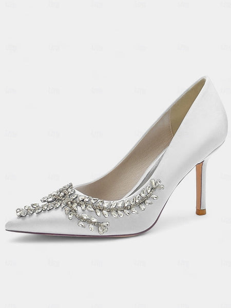 Stiletto Satin Heels – Women's Rhinestone-Embellished FashionChic