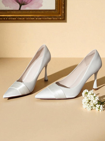 Pumps Women's Toe Heel - Dress High Pointed Satin Champagne FashionChic