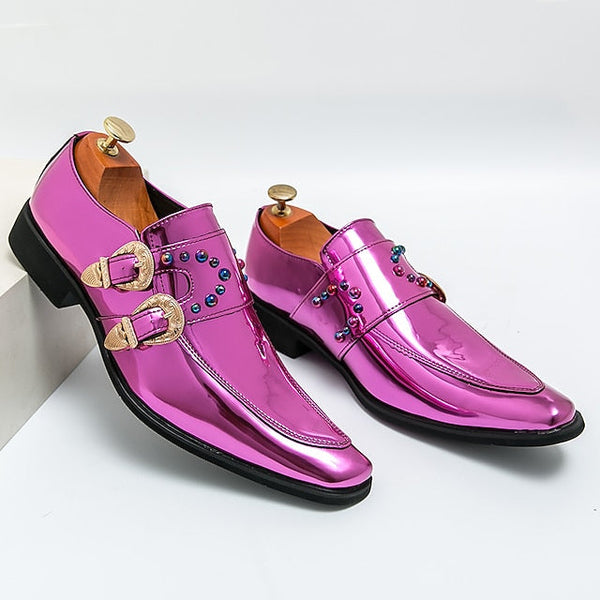 – Metallic Buckle Dress Men's Shoes Pink Fashion Loafers FashionChic