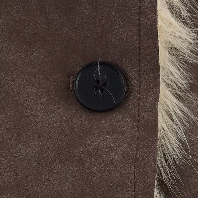Faux Pocket Comfortable Women's Warm Buttons Coat Fur FashionChic
