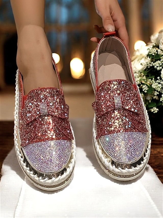 Sparkling Women – for Rhinestone Glittery Loafers Slip-On FashionChic