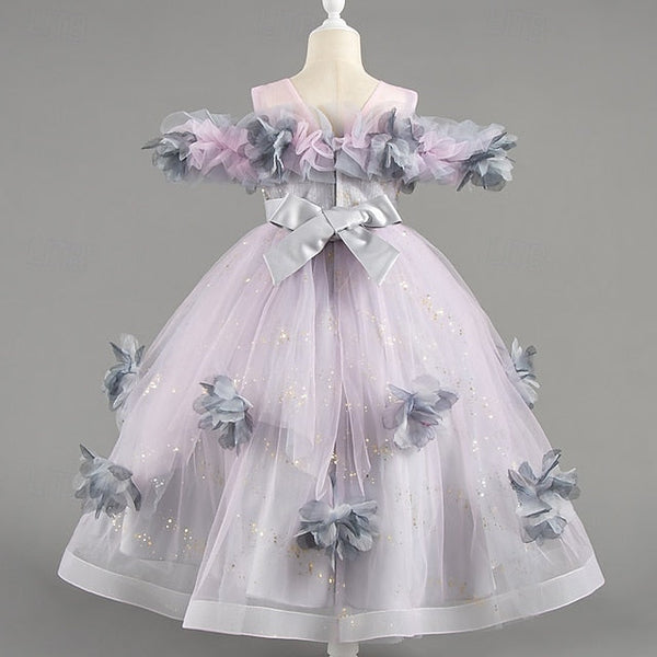 Special Girls' Flower Wedding Party Short Sleeve Dress Kids FashionChic